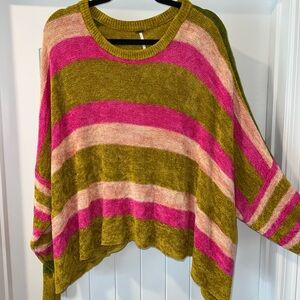 Free People Striped Pink and Green Women's Sweater